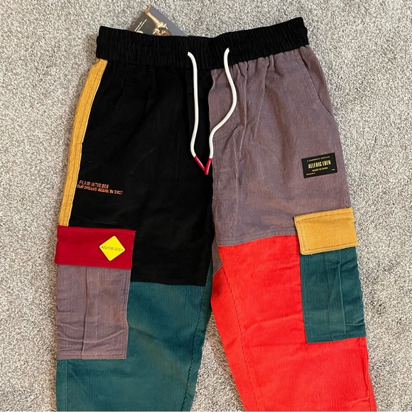 New Coursemys Aelfric Eden Men's L 90s Patchwork Multicolor Corduroy Cargo Pants - Picture 2 of 14